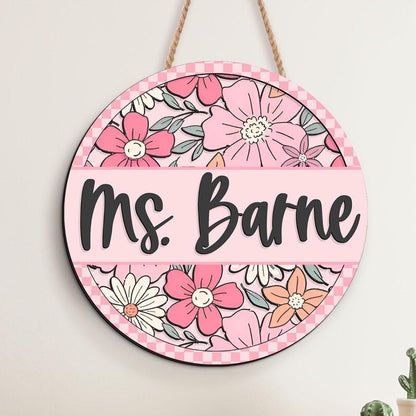 Custom 3D Teacher Door Sign: Retro Floral Classroom Decor
