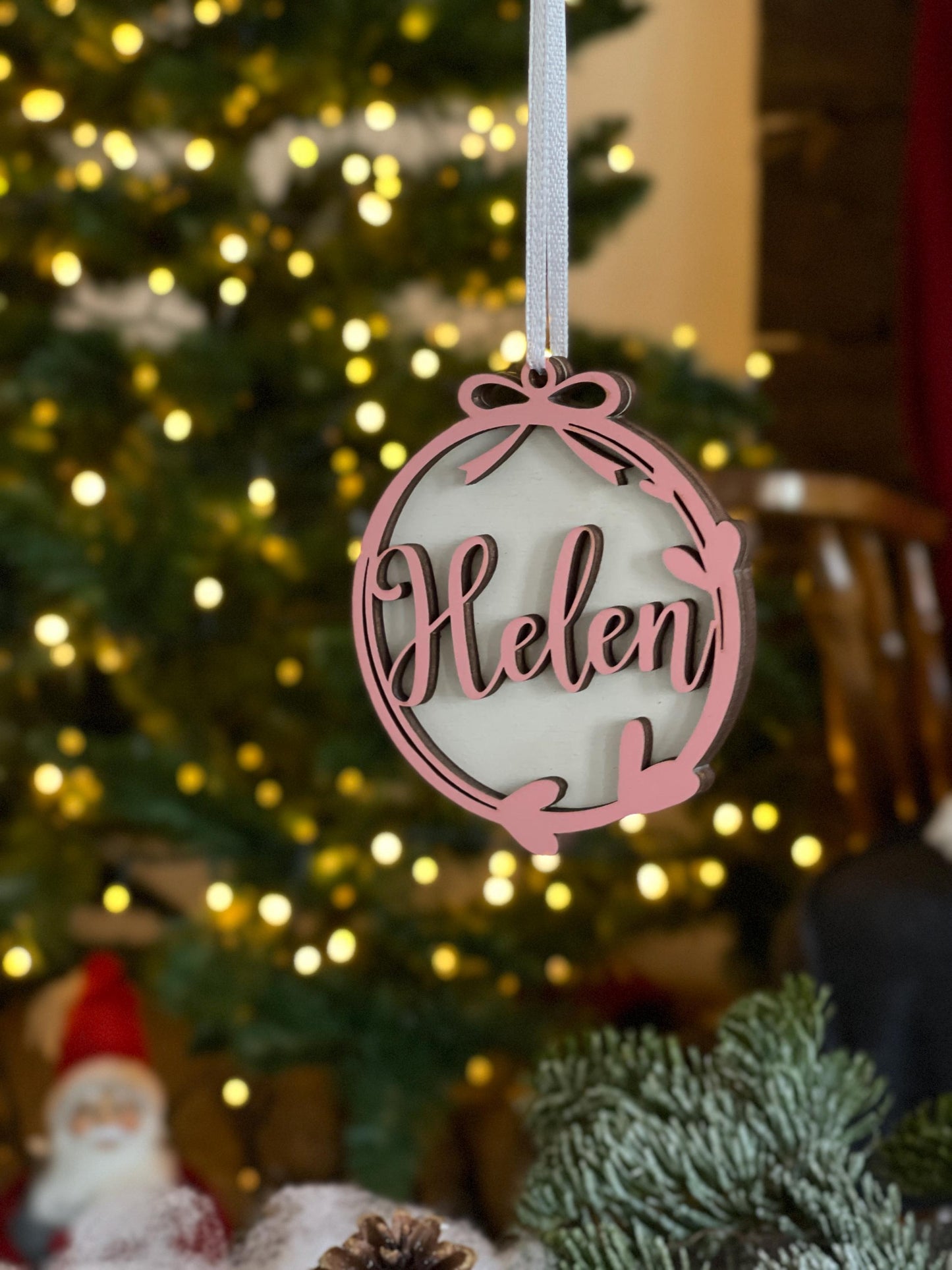 Christmas Ornament with Name-Personalized Wooden Ornaments-Unique xmas Gift-Family Name Bauble-Babys First Ornament