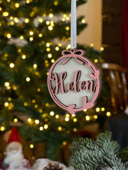 Christmas Ornament with Name-Personalized Wooden Ornaments-Unique xmas Gift-Family Name Bauble-Babys First Ornament