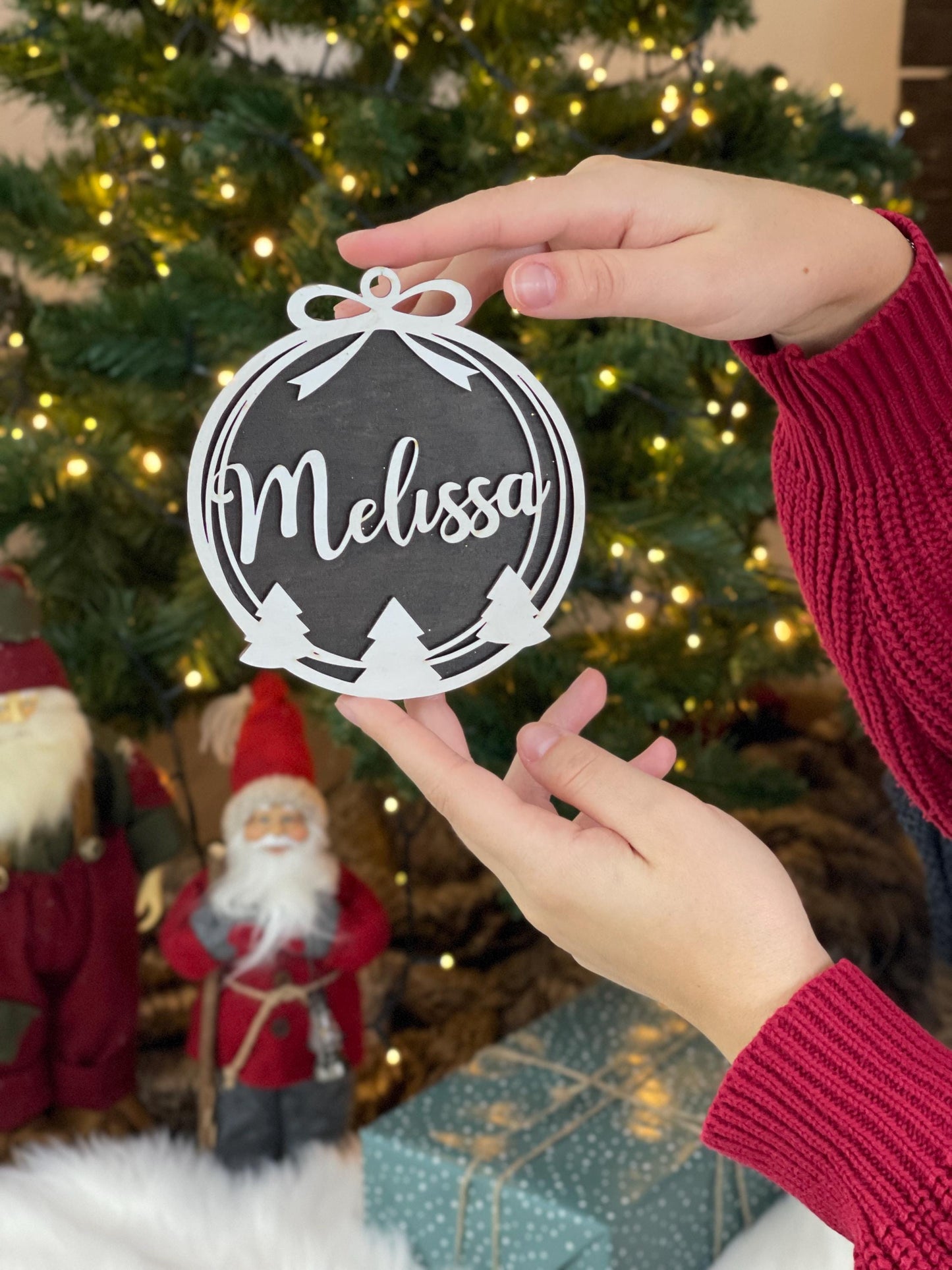 Christmas Ornament with Name-Personalized Wooden Ornaments-Unique xmas Gift-Family Name Bauble-Babys First Ornament