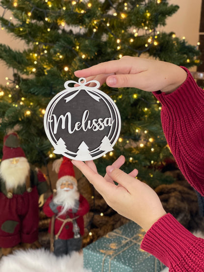 Christmas Ornament with Name-Personalized Wooden Ornaments-Unique xmas Gift-Family Name Bauble-Babys First Ornament