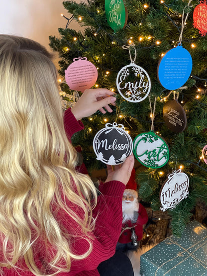 Christmas Ornament with Name-Personalized Wooden Ornaments-Unique xmas Gift-Family Name Bauble-Babys First Ornament
