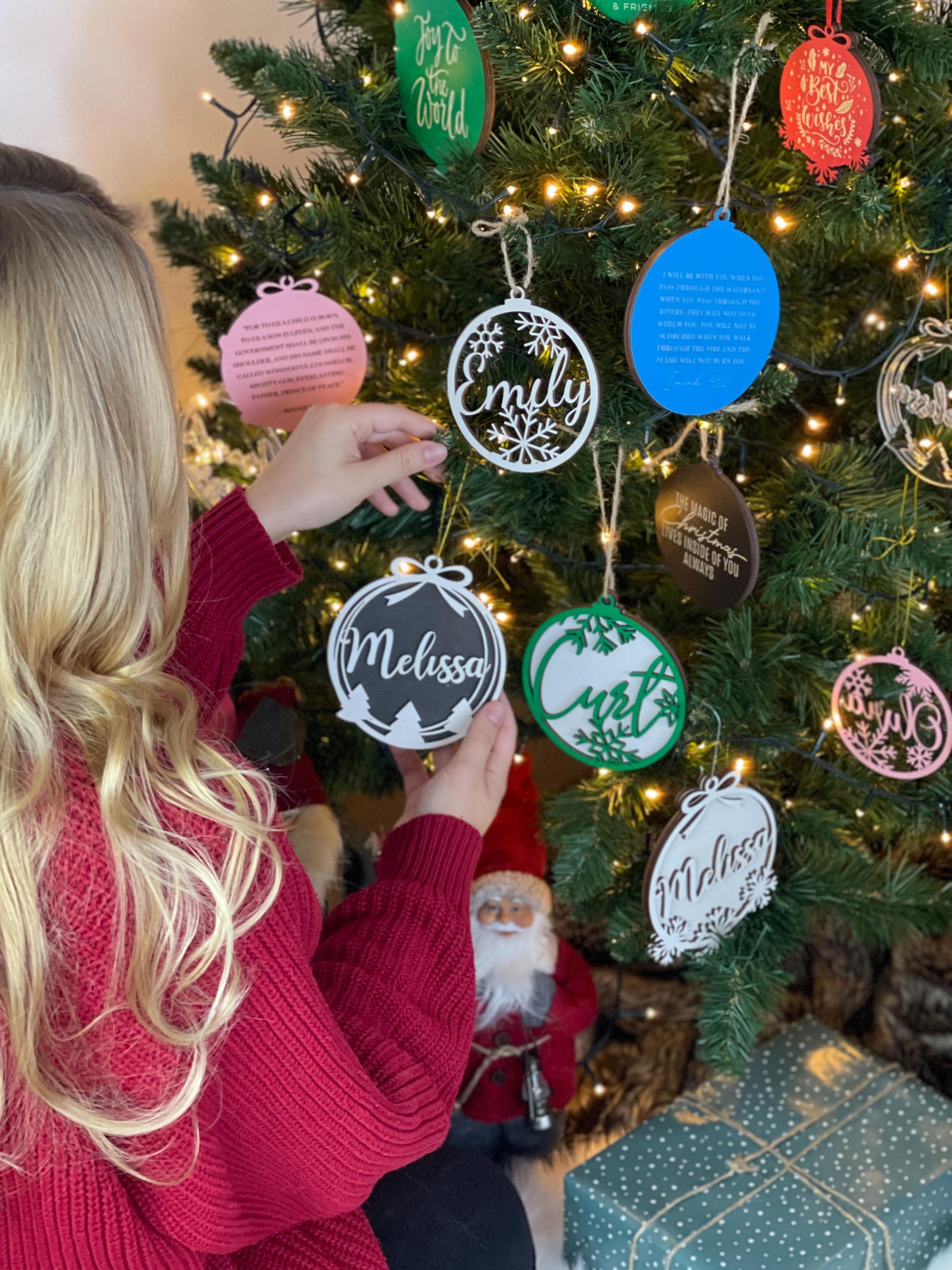 Christmas Ornament with Name-Personalized Wooden Ornaments-Unique xmas Gift-Family Name Bauble-Babys First Ornament