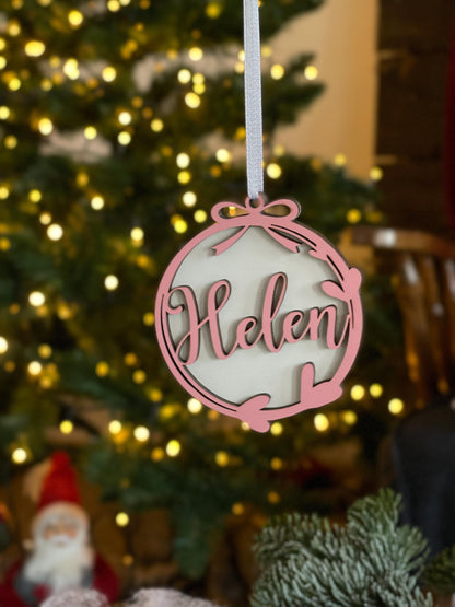 Christmas Ornament with Name-Personalized Wooden Ornaments-Unique xmas Gift-Family Name Bauble-Babys First Ornament