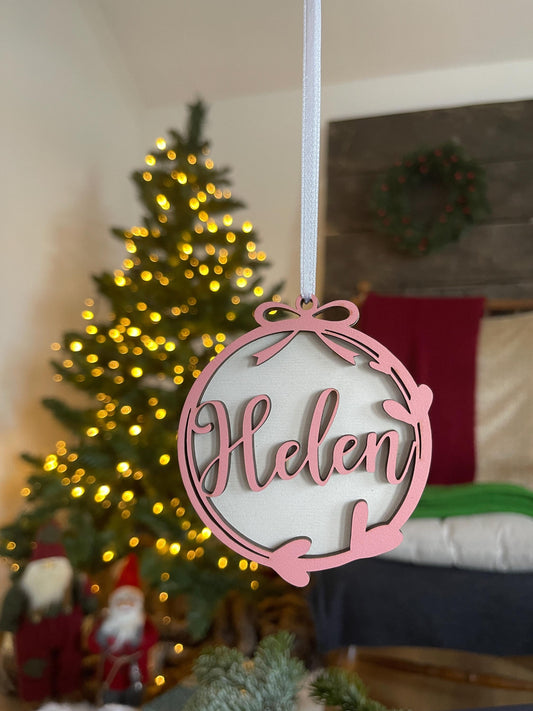 Christmas Ornament with Name-Personalized Wooden Ornaments-Unique xmas Gift-Family Name Bauble-Babys First Ornament