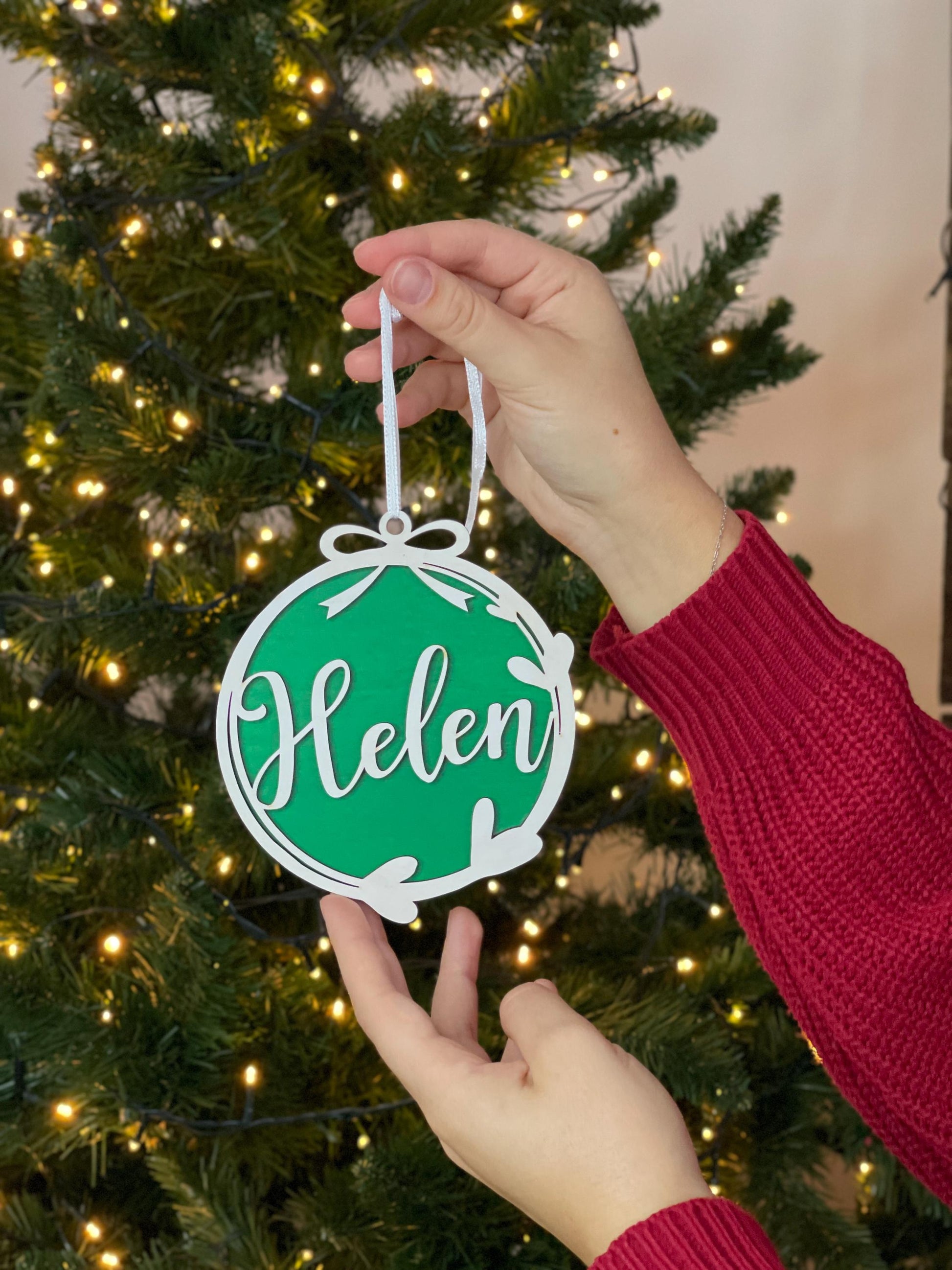 Christmas Ornament with Name-Personalized Wooden Ornaments-Unique xmas Gift-Family Name Bauble-Babys First Ornament