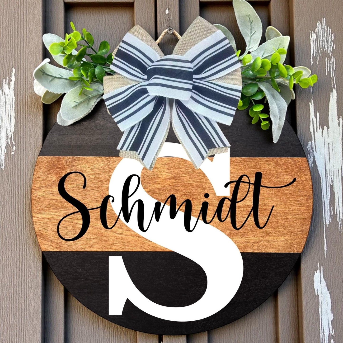 Personalized Family Name Door Sign | Custom Last Name Round Wood Sign with Bow |Farmhouse Front Door Decor|Rustic Home Gift|Wedding Gift
