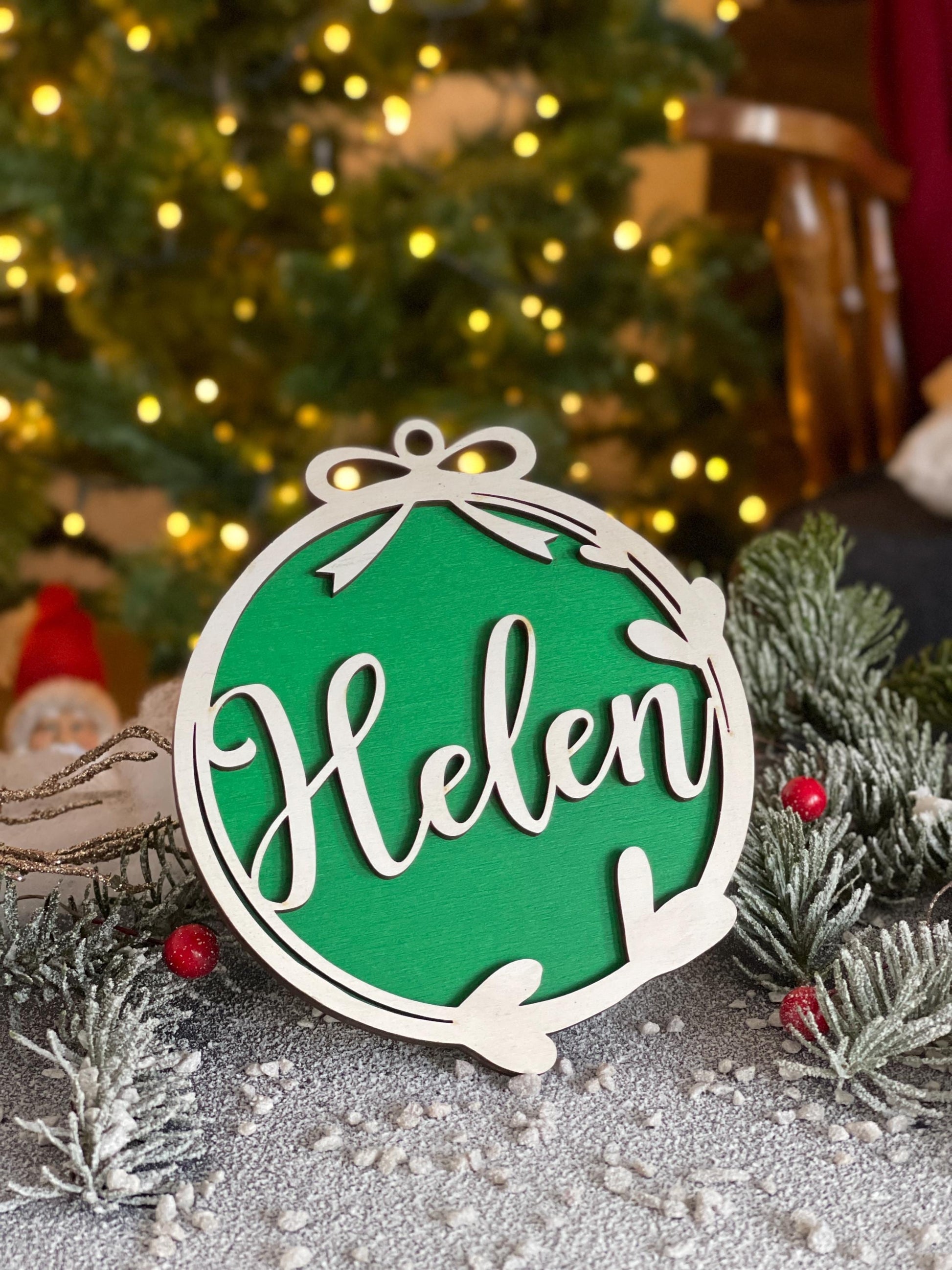 Christmas Ornament with Name-Personalized Wooden Ornaments-Unique xmas Gift-Family Name Bauble-Babys First Ornament