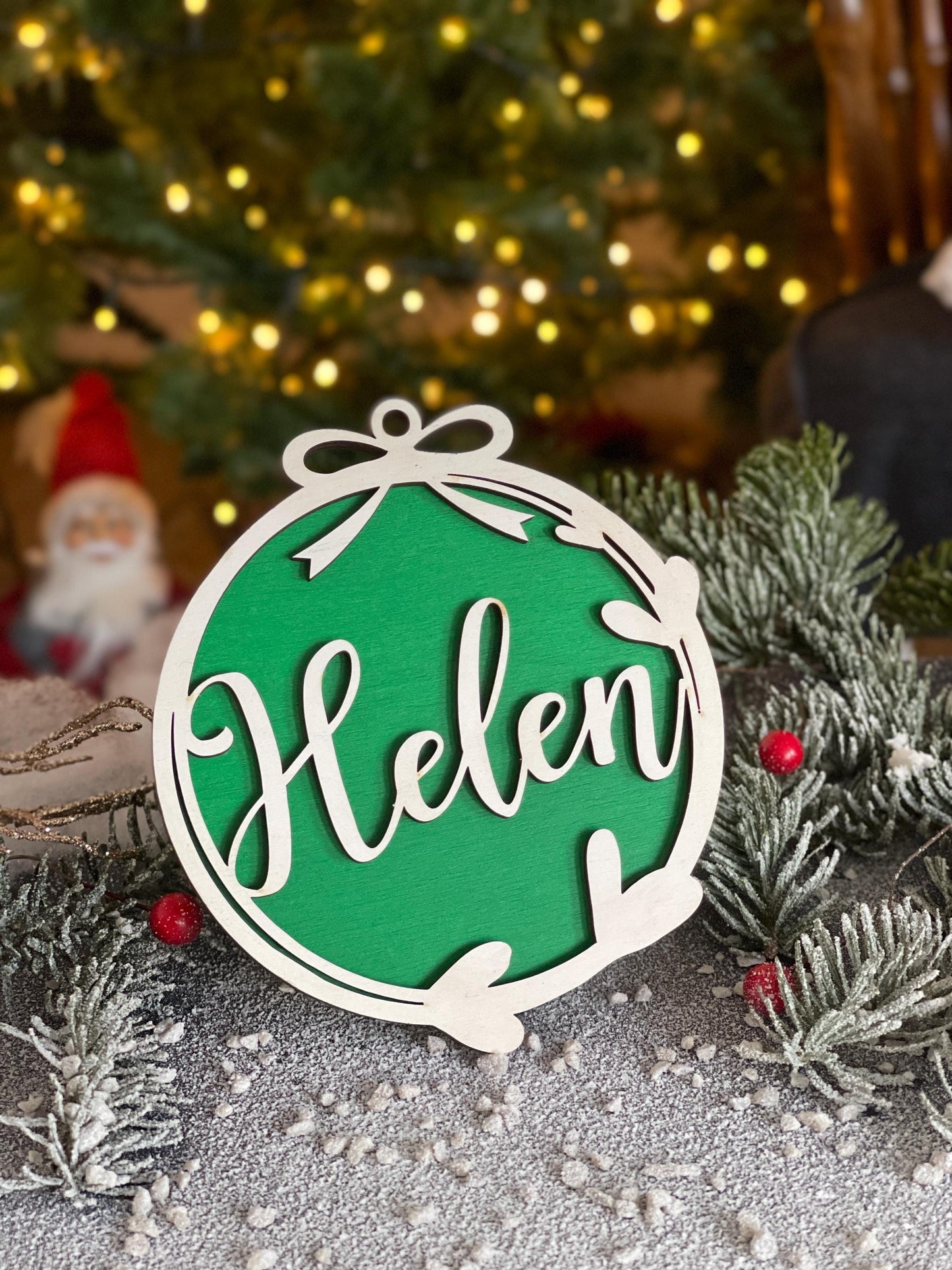 Christmas Ornament with Name-Personalized Wooden Ornaments-Unique xmas Gift-Family Name Bauble-Babys First Ornament
