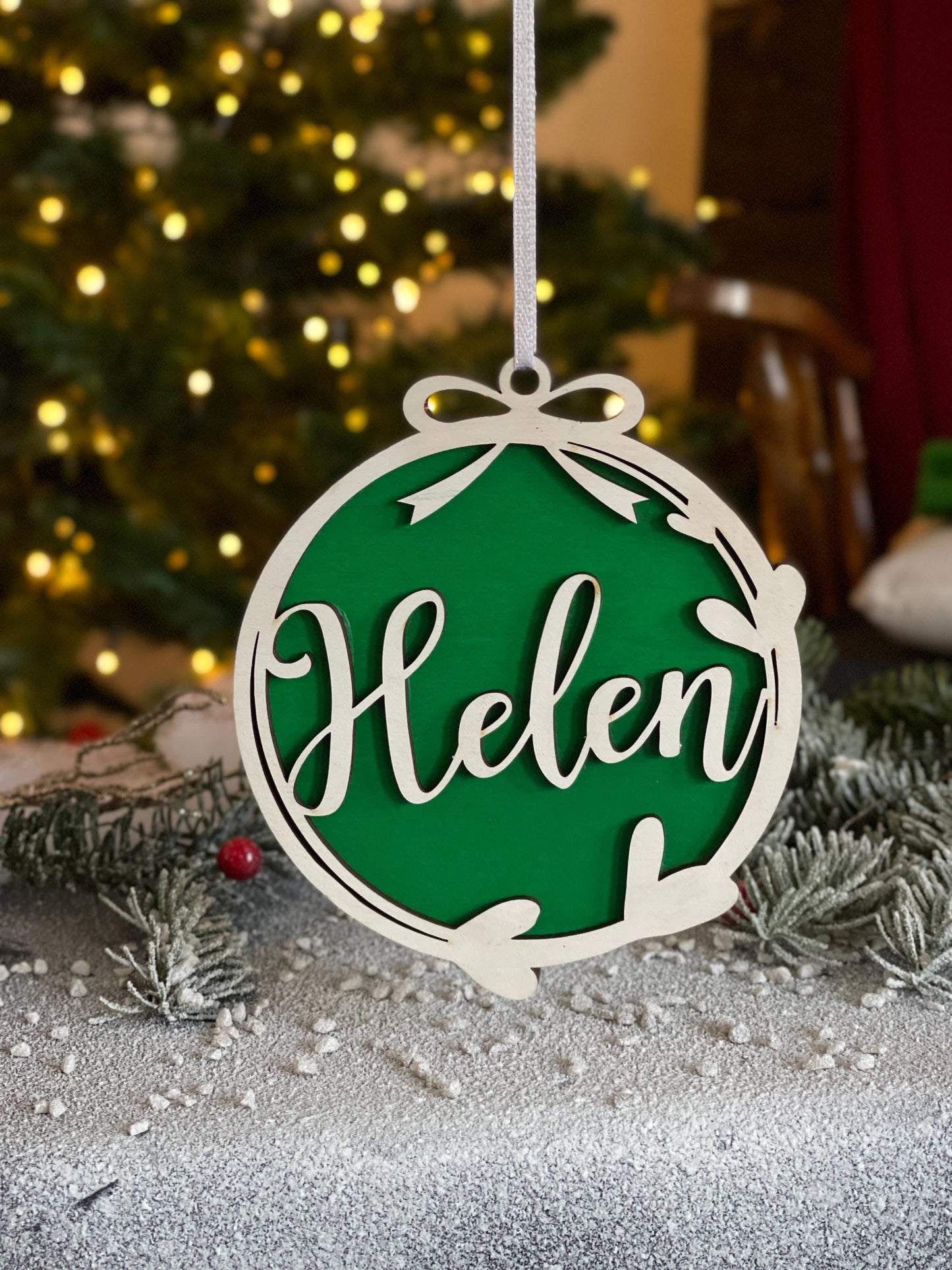 Christmas Ornament with Name-Personalized Wooden Ornaments-Unique xmas Gift-Family Name Bauble-Babys First Ornament