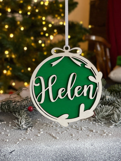 Christmas Ornament with Name-Personalized Wooden Ornaments-Unique xmas Gift-Family Name Bauble-Babys First Ornament