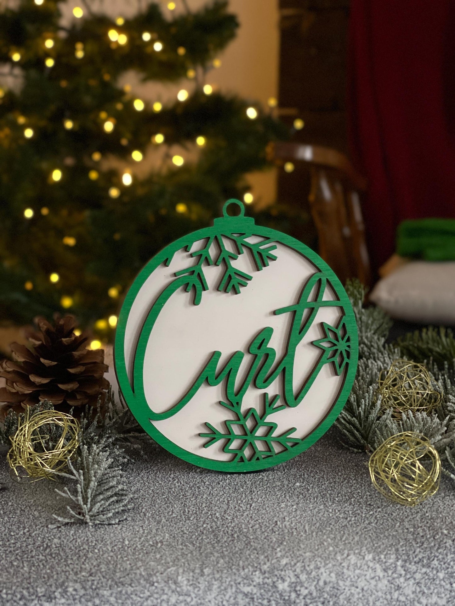 Christmas Ornament with Name-Personalized Wooden Ornaments-Unique xmas Gift-Family Name Bauble-Babys First Ornament