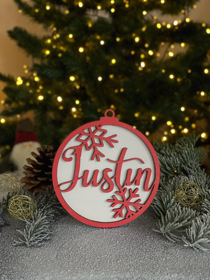 Christmas Ornament with Name-Personalized Wooden Ornaments-Unique xmas Gift-Family Name Bauble-Babys First Ornament