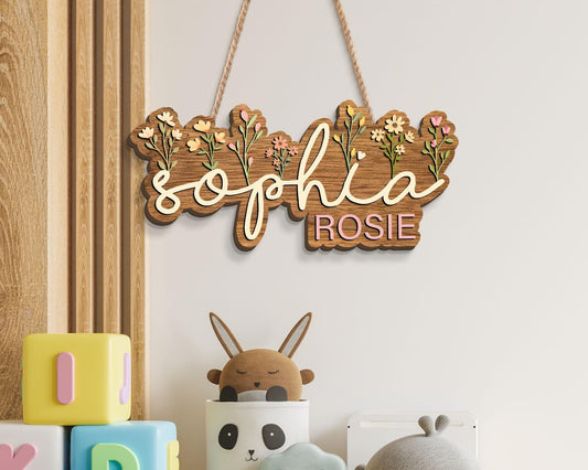 Floral Name Sign for Nursery Decor - Personalized Wooden Name Signs for Nursery, Name Sign Flower Room Decor, Gift for Baby Shower, Newborn