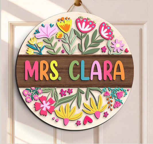 Custom 3D Floral Teacher Door Hanger: Classroom Decor