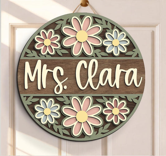 Personalized Teacher Door Sign: Retro Floral Classroom Decor