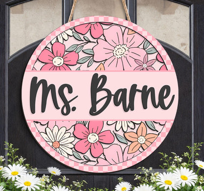 Custom 3D Teacher Door Sign: Retro Floral Classroom Decor
