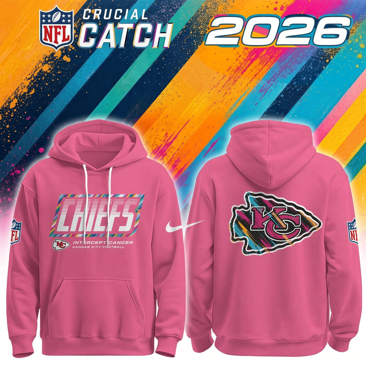 Men's Kansas City Chiefs 2026 Crucial Catch Pink Hoodie