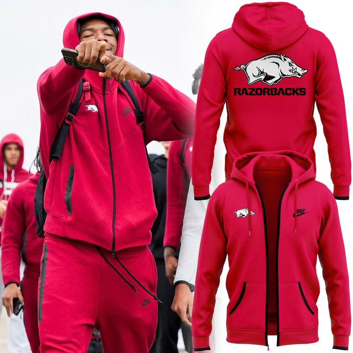 2025 Arkansas Razorbacks Uniform Red Zip Hoodie | AQ87