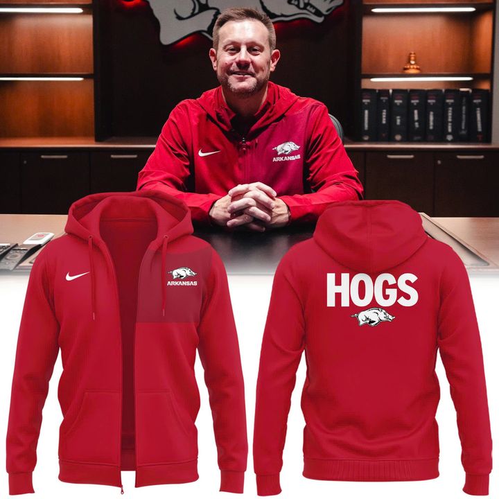 2025 Coach Ryan Silverfield Arkansas Razorbacks Zip Hoodie | YM34