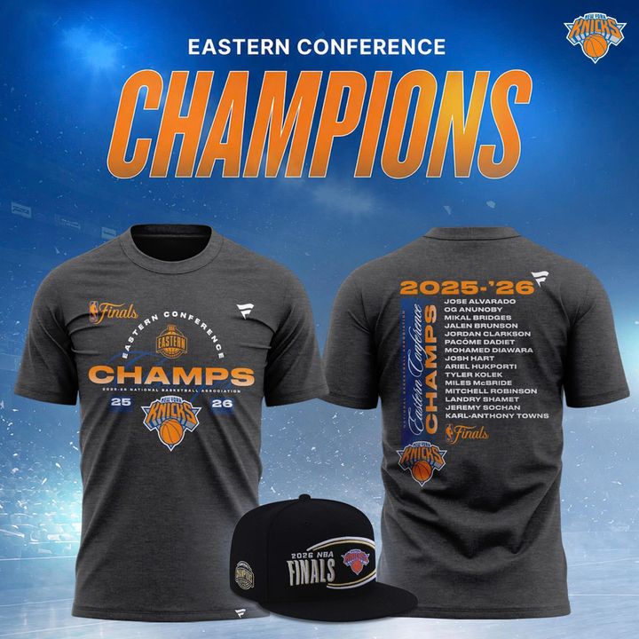 Men's New York Knicks Fanatics Charcoal 2026 Eastern Conference Champions Two-Sided Tshirt |NYK