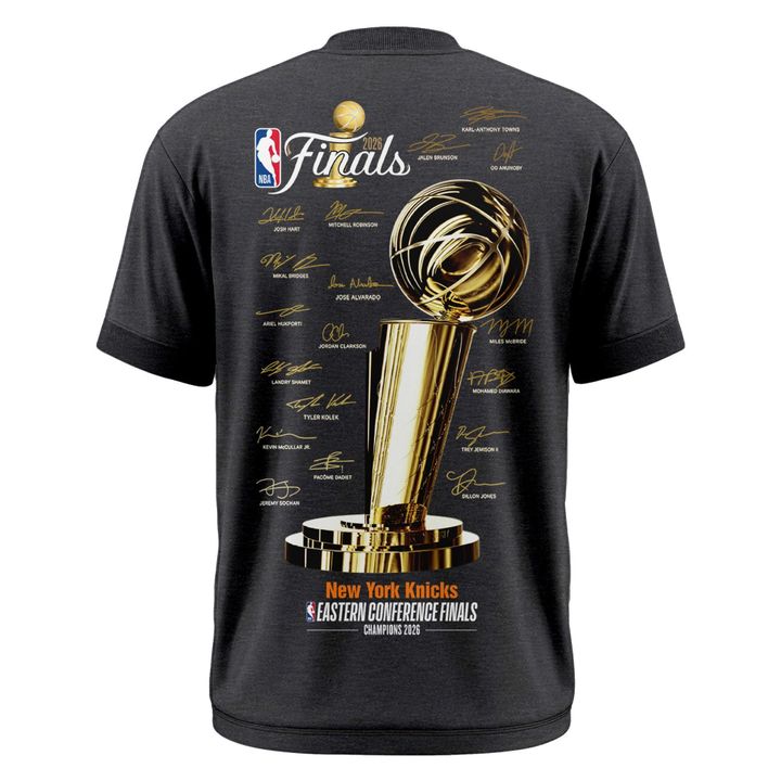 2026 Exclusive New York Knicks Eastern Conference Champions Locker Room Team Signatures Print TShirt.