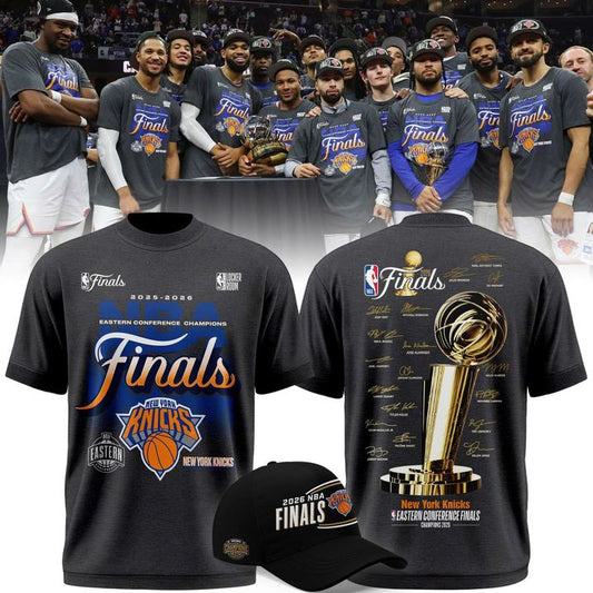2026 Exclusive New York Knicks Eastern Conference Champions Locker Room Team Signatures Print TShirt.