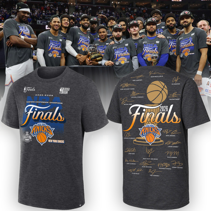 2026 Exclusive New York Knicks Eastern Conference Champions Locker Room Team Signatures Print Tee