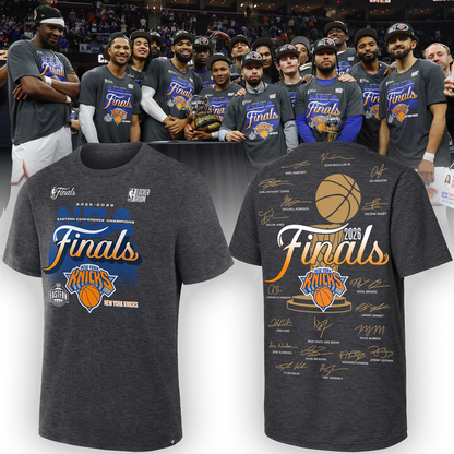 2026 Exclusive New York Knicks Eastern Conference Champions Locker Room Team Signatures Print Tee