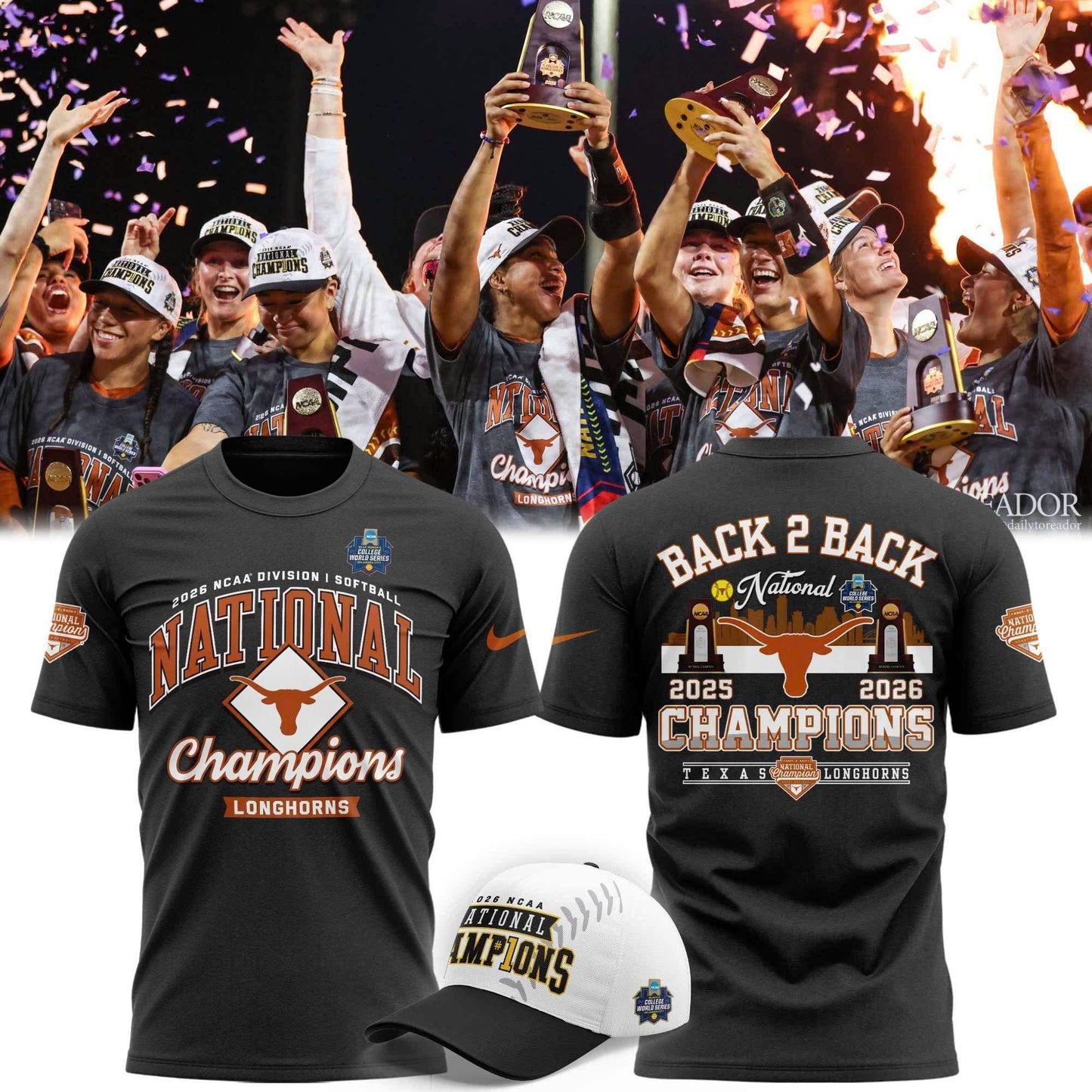 Texas Longhorns Black 2026 NCAA Softball National Champions Locker Room T-Shirt
