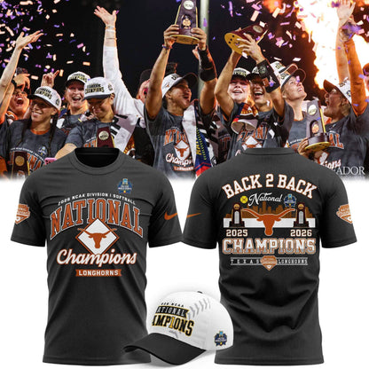 Texas Longhorns Black 2026 NCAA Softball National Champions Locker Room T-Shirt