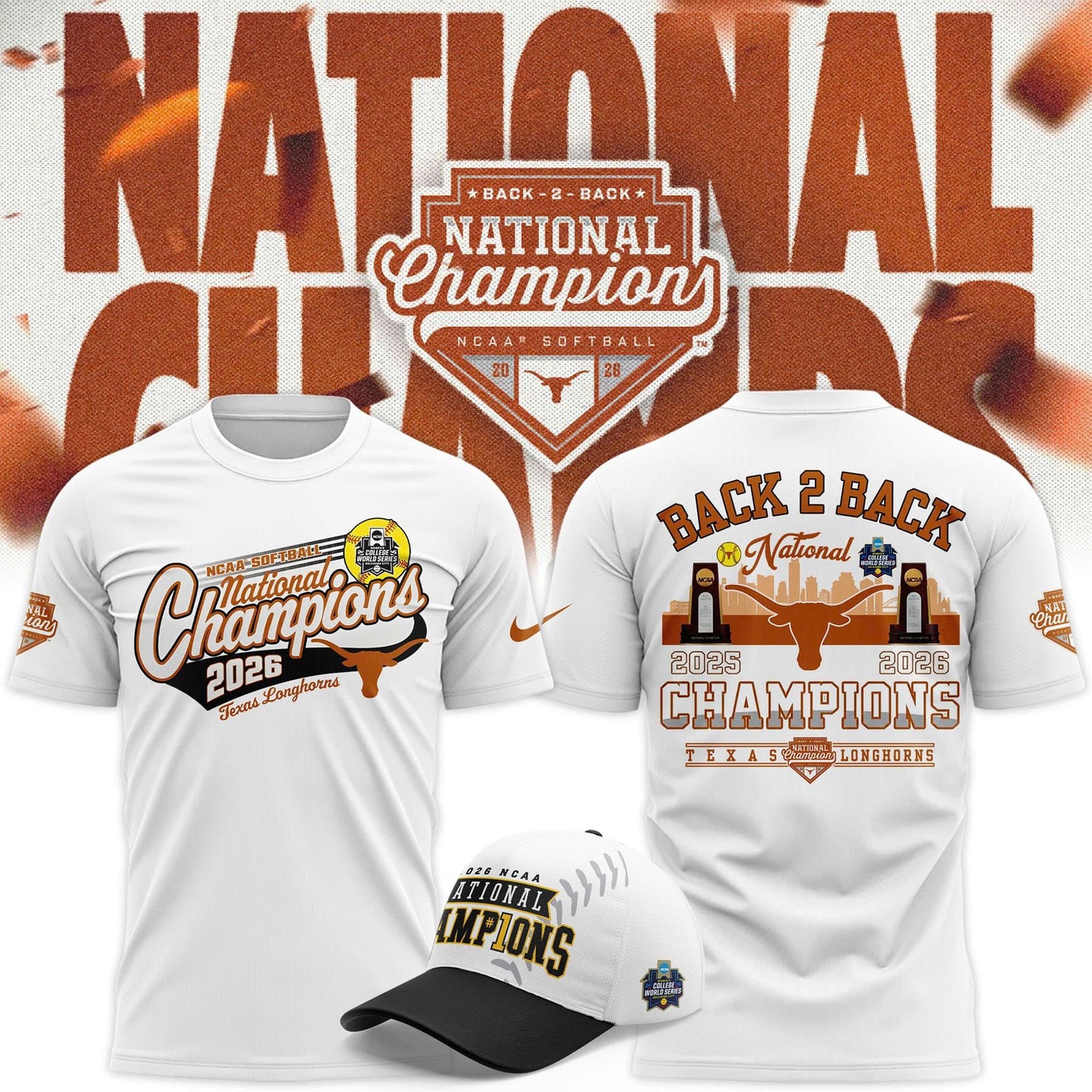 Texas Longhorns Women's 2026 Softball National Champs T-Shirt