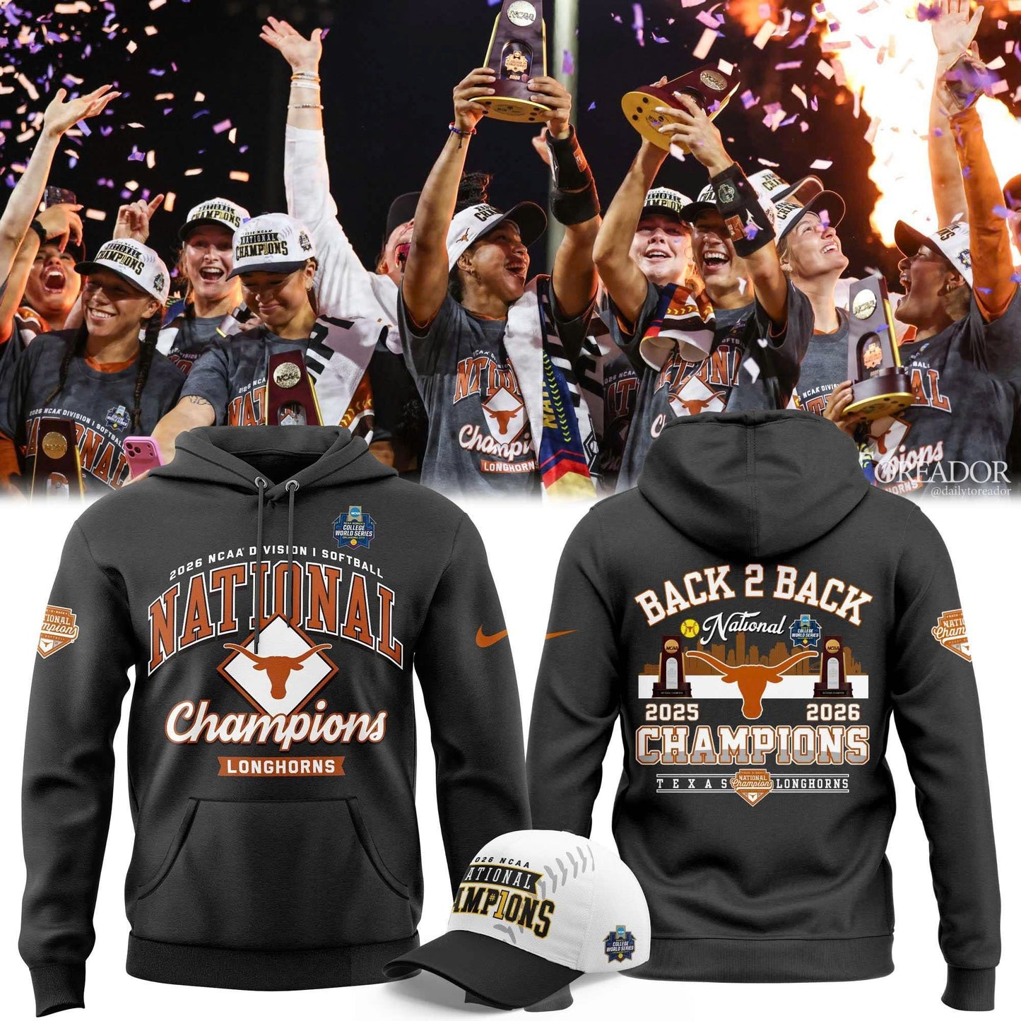 Texas Longhorns Black 2026 NCAA Softball National Champions Locker Room Hoodie