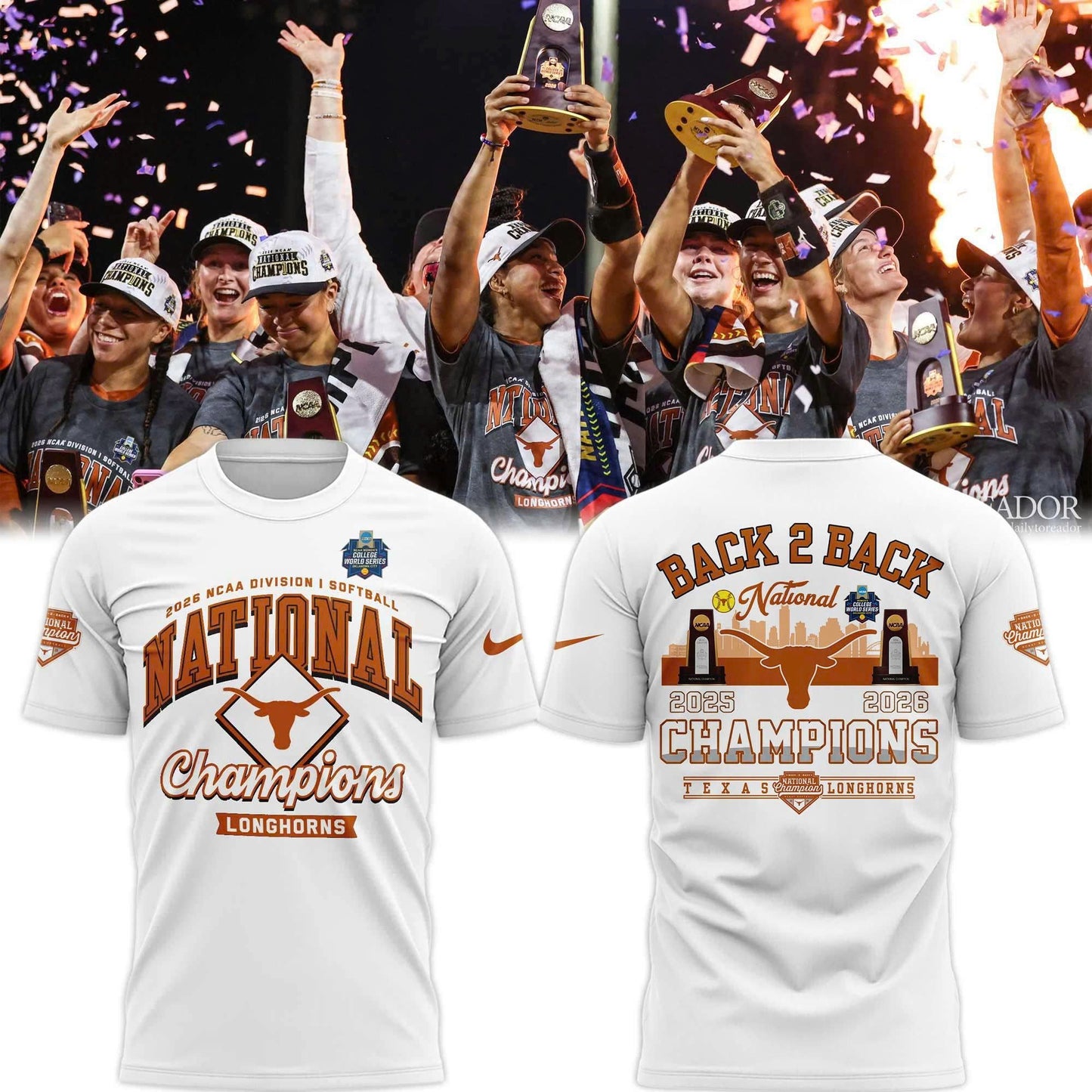 Texas Longhorns White 2026 NCAA Softball National Champions Locker Room T-Shirt