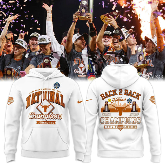 Texas Longhorns White 2026 NCAA Softball National Champions Locker Room Hoodie