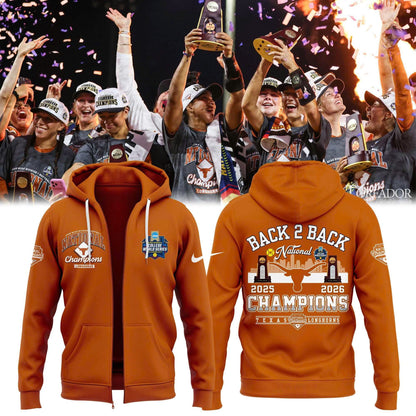Texas Longhorns Orange 2026 NCAA Softball National Champions Locker Room Zip Hoodie