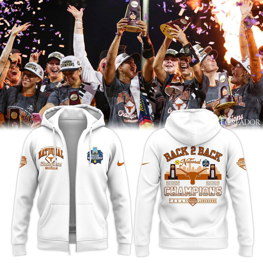 Texas Longhorns White 2026 NCAA Softball National Champions Locker Room Zip Hoodie