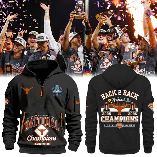 Texas Longhorns Black 2026 NCAA Softball National Champions Locker Room Quarter Zipper Hoodie
