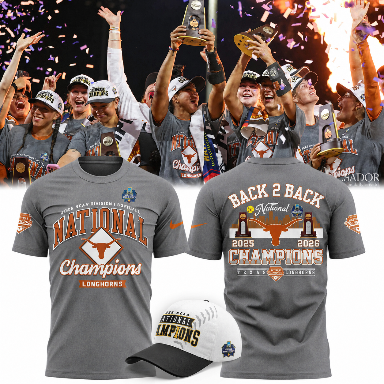 Texas Longhorns Gray 2026 NCAA Softball National Champions Locker Room T-Shirt
