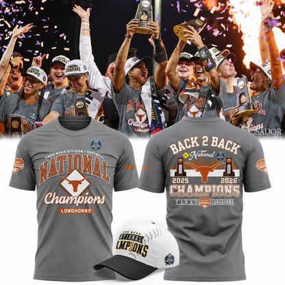 Texas Longhorns Gray 2026 NCAA Softball National Champions Locker Room T-Shirt