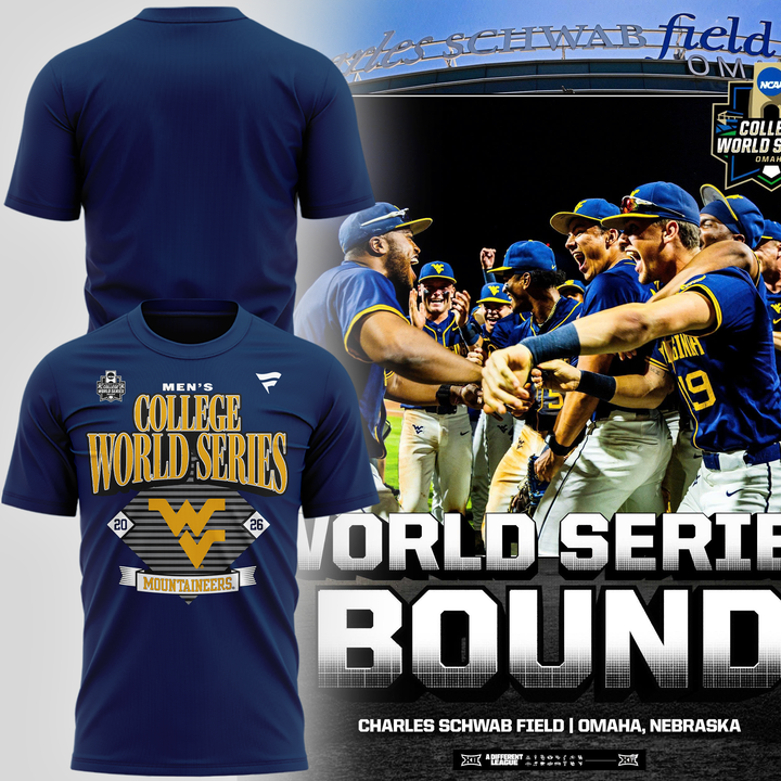 West Virginia Mountaineers 2026 NCAA Baseball Men's College World Series Omaneers T-Shirt | XA66