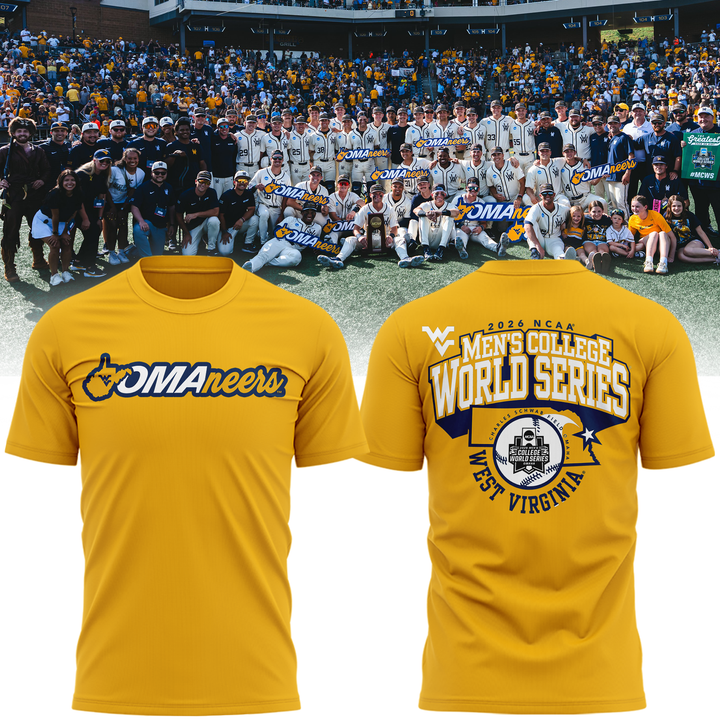 West Virginia Mountaineers 2026 NCAA Baseball Men's College World Series Omaneers Yellow T-Shirt | ZH61