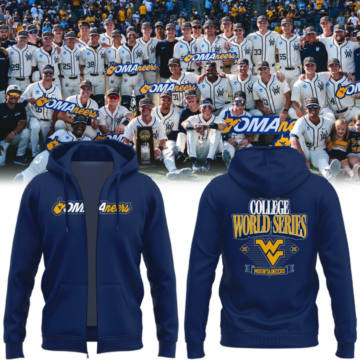 West Virginia Mountaineers 2026 NCAA Baseball Men's College World Series Omaneers Navy Zip Hoodie
