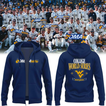 West Virginia Mountaineers 2026 NCAA Baseball Men's College World Series Omaneers Navy Zip Hoodie