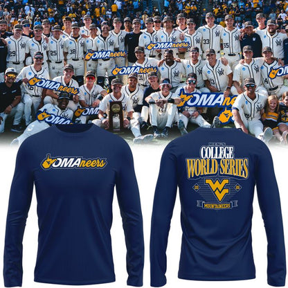 West Virginia Mountaineers 2026 NCAA Baseball Men's College World Series Omaneers Navy Long Sleeve Shirt