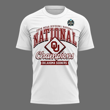 Men's Champion White Oklahoma Sooners 2026 NCAA Baseball Men's College World Series Champions T-Shirt