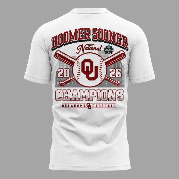 Men's Champion White Oklahoma Sooners 2026 NCAA Baseball Men's College World Series Champions T-Shirt