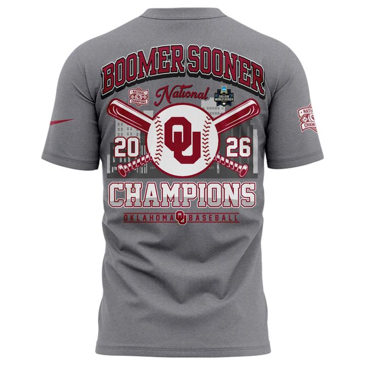 Champion Grey Oklahoma Sooners 2026 NCAA Baseball Men's College World Series Champions Locker Room T-Shirt