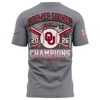 Champion Grey Oklahoma Sooners 2026 NCAA Baseball Men's College World Series Champions Locker Room T-Shirt