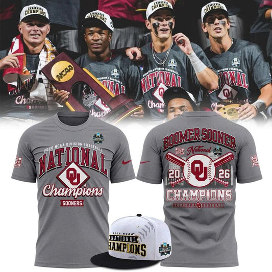 Champion Grey Oklahoma Sooners 2026 NCAA Baseball Men's College World Series Champions Locker Room T-Shirt